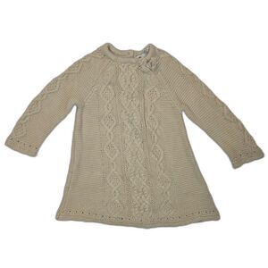Cream Cable Knit Girls Sweater Dress, Size 18 Months
